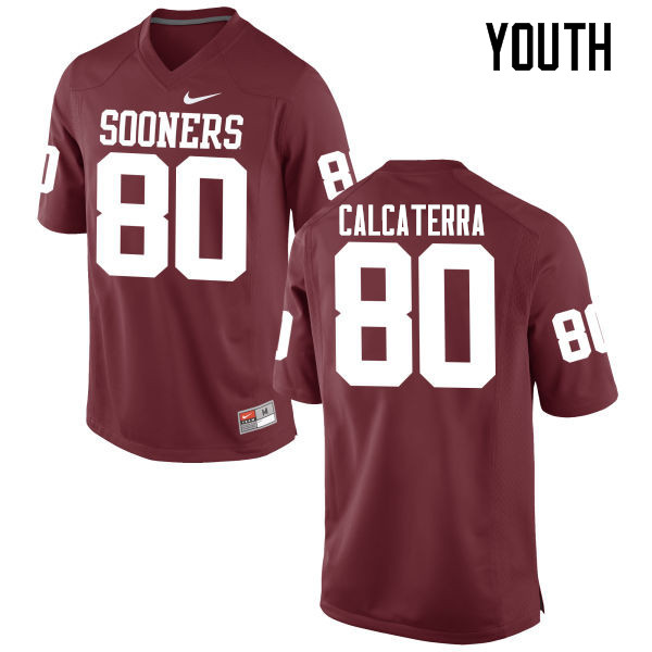 Youth Oklahoma Sooners #80 Grant Calcaterra College Football Jerseys Game-Crimson